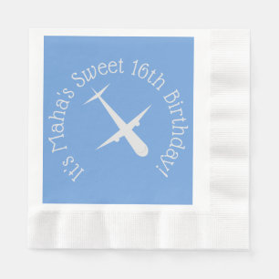 Airplane on Blue Personalized Coined Napkin