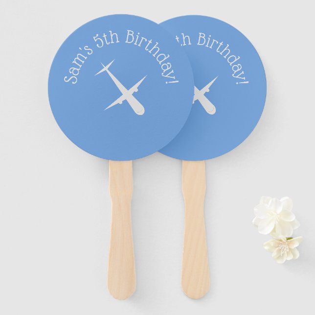 Airplane on Blue Personalized Hand Fan (Front and Back)