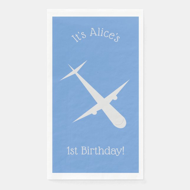 Airplane on Blue Personalized  Napkin (Front)