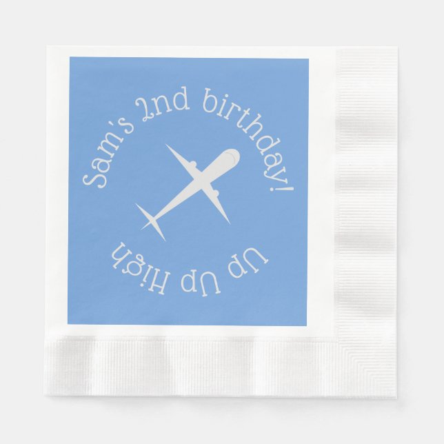 Airplane on Blue Personalized Napkin (Front)