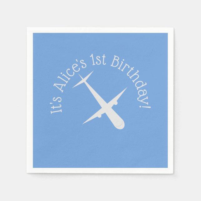 Airplane on Blue Personalized  Napkin (Front)