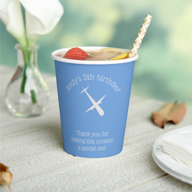 Airplane on Blue Personalized Paper Cups (Insitu)