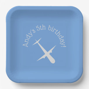 Airplane on Blue Personalized Paper Plate