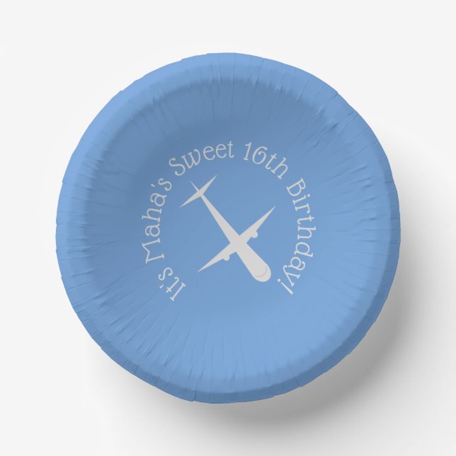 Airplane on Blue Personalized Paper Plate (Front)