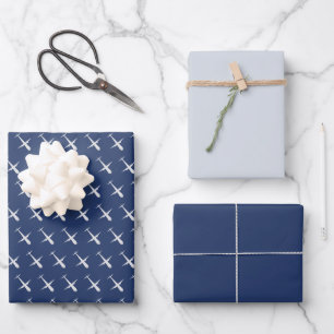 Airplane on Dark Grey Blue Wrapping Paper Sheets