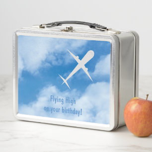 Airplane on Light Sky Blue, Customizable Metal Lunch Box