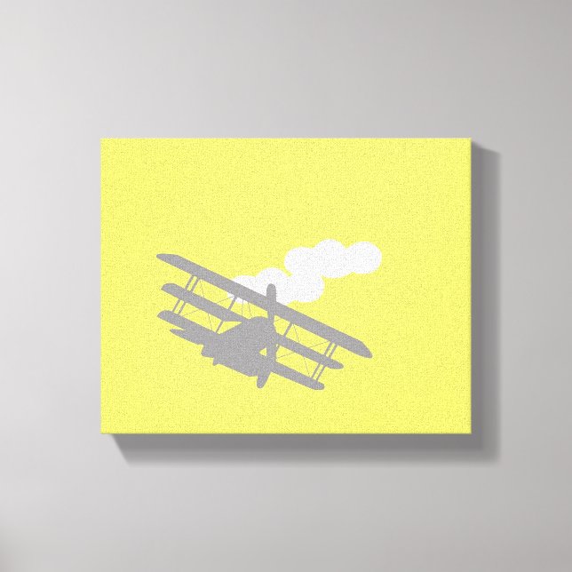 Airplane on plain yellow background. canvas print (Front)