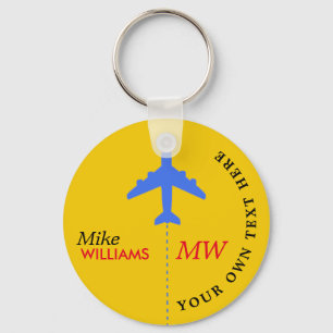 airplane on yellow keychain with name
