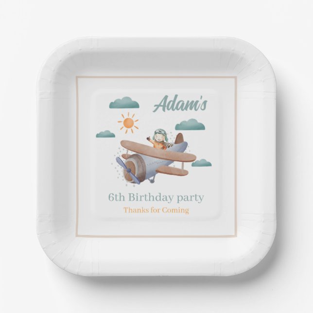 Airplane Paper Plate 6th Birthday party  (Front)