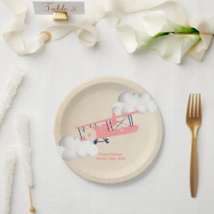 Airplane Paper Plate, Vintage Airplane Baby Shower Plate