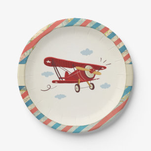 Airplane Paper Plates Travel Adventure Shower Map