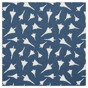Airplane Pattern Blue White Supersonic Aircraft Fabric