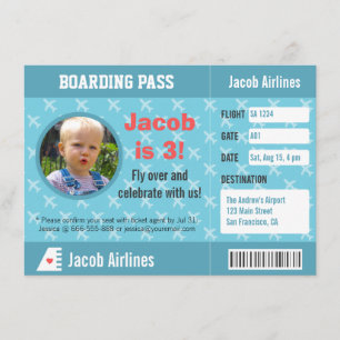 Airplane Pattern Boarding Pass Birthday Party Invitation