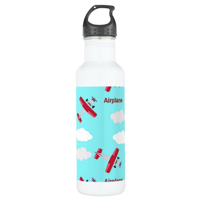 Airplane pattern on blue 710 ml water bottle (Front)