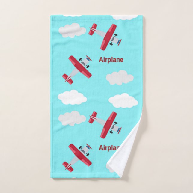Airplane pattern on blue hand towel (Hand Towel)