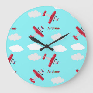 Airplane pattern on blue large clock