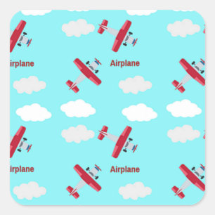 Airplane pattern on blue square sticker