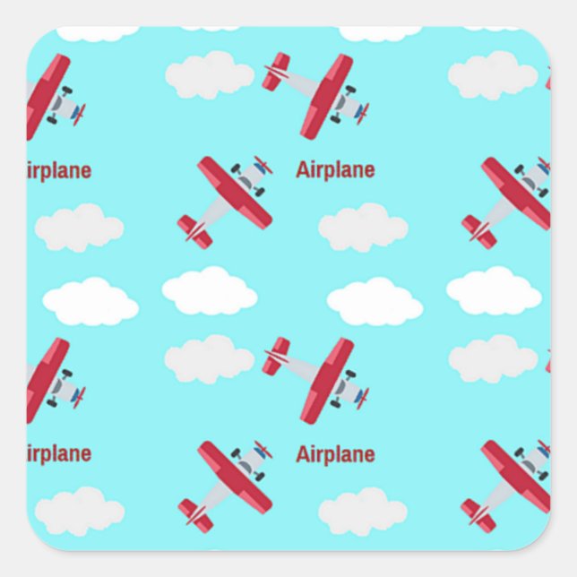 Airplane pattern on blue square sticker (Front)