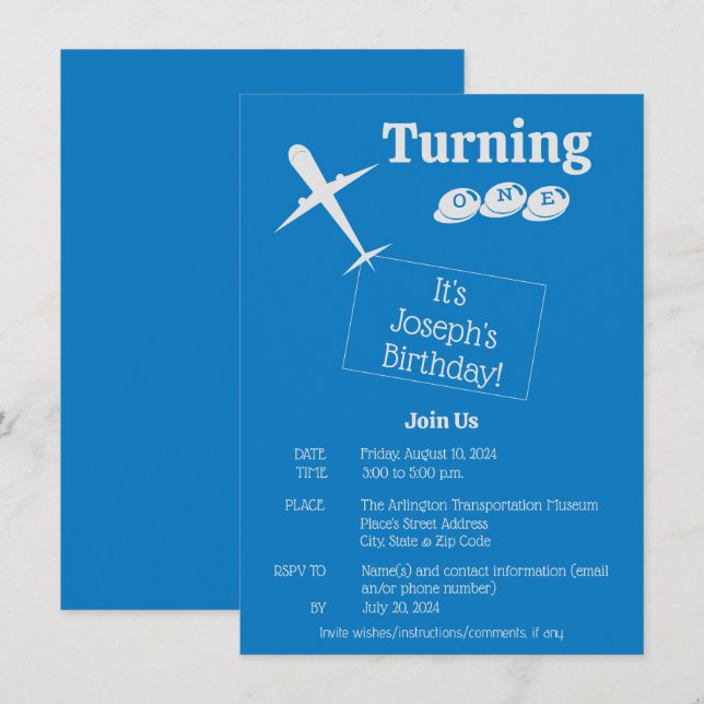 Airplane Personalized Birthday Invitation Card (Front/Back)