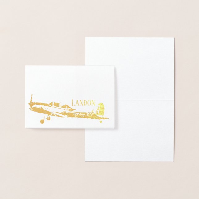 Airplane Personalized Gold Foil Stationery Card (Display)