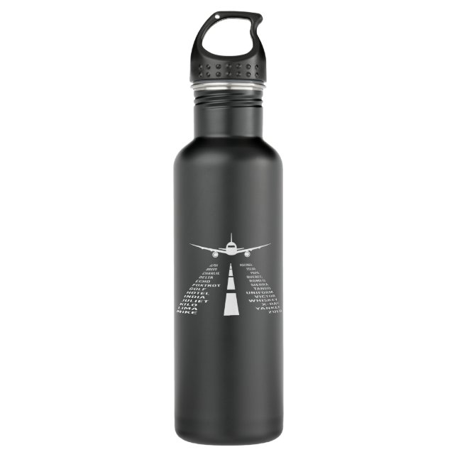 Airplane Phonetic Alphabet Pilot Gift  710 Ml Water Bottle (Front)