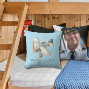 Airplane Photo "Hug This Until I Land" Baby Boy Throw Pillow