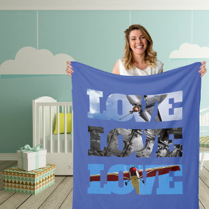 Airplane Photos in LOVE frame, Aviation Simple Fleece Blanket