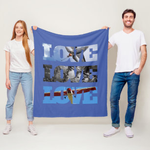Airplane Photos in LOVE frame, Aviation Simple Fleece Blanket