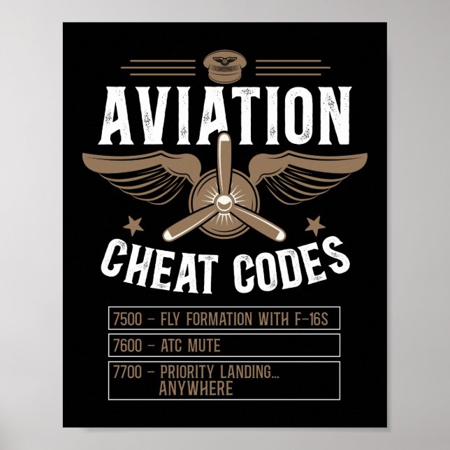 Airplane Pilot Aircraft Aviation Cheat Codes 7500 Poster (Front)