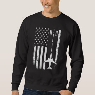 Airplane Pilot American Flag Airport Runway Funny Sweatshirt