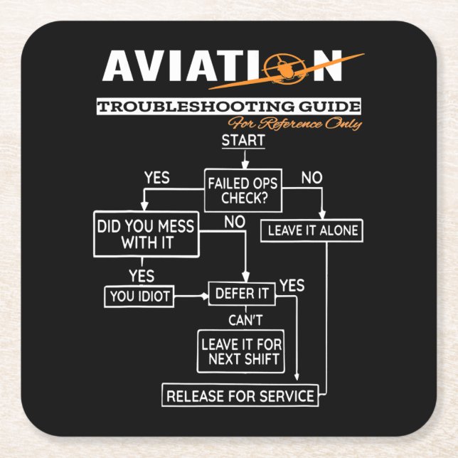 Airplane Pilot Aviation Trouble Shooting Guide Square Paper Coaster (Front)