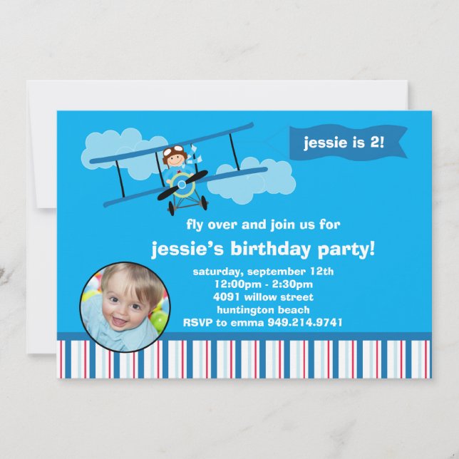 Airplane Pilot Birthday Party Invitation (Front)