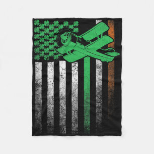 Airplane Pilot Flying Irish American Flag St. Patr Fleece Blanket
