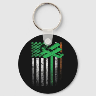 Airplane Pilot Flying Irish American Flag St. Patr Keychain