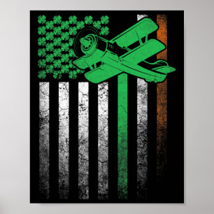 Airplane Pilot Flying Irish American Flag St. Patr Poster