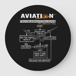 Airplane Pilot  Funny Pilot Troubleshooting Guide Large Clock