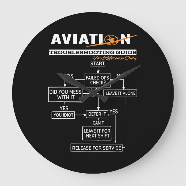 Airplane Pilot  Funny Pilot Troubleshooting Guide Large Clock (Front)