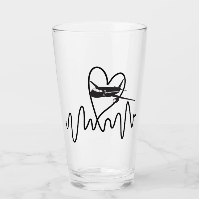 Airplane Pilot Heartbeat Flying Drinking Glass (Front)