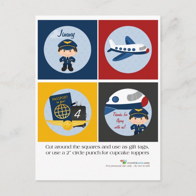 Airplane Pilot Party Cupcake Toppers Postcard (Front)