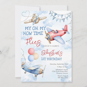Airplane Pilot Party How Time Flies Birthday Invitation