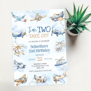 Airplane Pilot Party Time Two Take Off Birthday Invitation