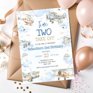 Airplane Pilot Party Time Two Take Off Birthday Invitation