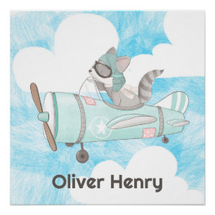 Airplane Pilot Raccoon Poster