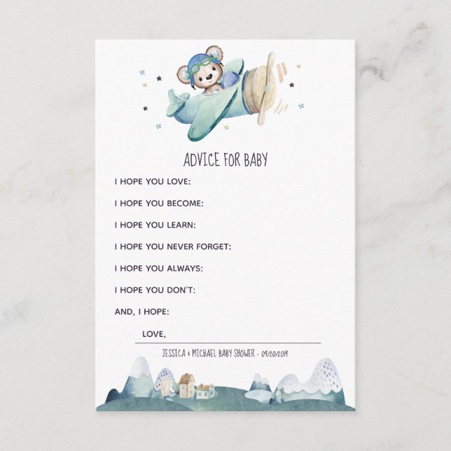 Airplane Pilot Teddy Bear Advice for Baby Enclosure Card (Front)