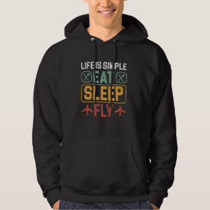 Airplane Pilot Vintage Jet Plane Retro Life Is Sim Hoodie