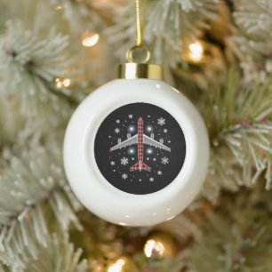 Airplane Plaid Christmas Pilot Ceramic Ball Christmas Ornament