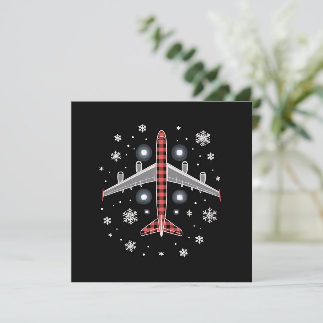 Airplane Plaid Christmas Pilot Holiday Card (Standing Front)