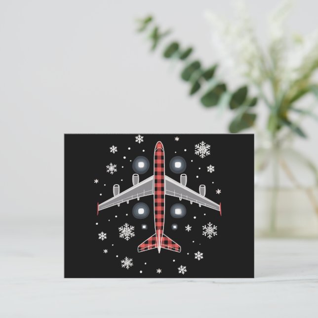 Airplane Plaid Christmas Pilot Holiday Postcard (Standing Front)