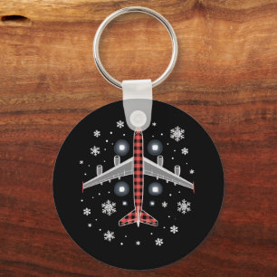 Airplane Plaid Christmas Pilot Keychain