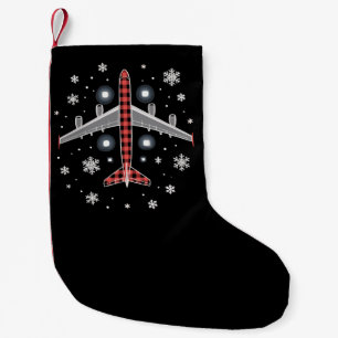 Airplane Plaid Christmas Pilot Small Christmas Stocking